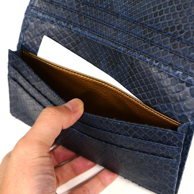 パイソン 長財布 メンズ 本革 かぶせ 札入れ 蛇 ヘビ 無双仕様 通しまち 小銭入れなし 日本製 送料無料 モラレス ネイビー ブルー_6