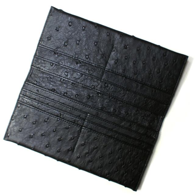 長財布 財布 サイフ メンズ レディース 薄型 長札 オーストリッチ革 駝鳥革 無双仕様 レザー 小銭入れ無し 日本製 黒 マット ブラック