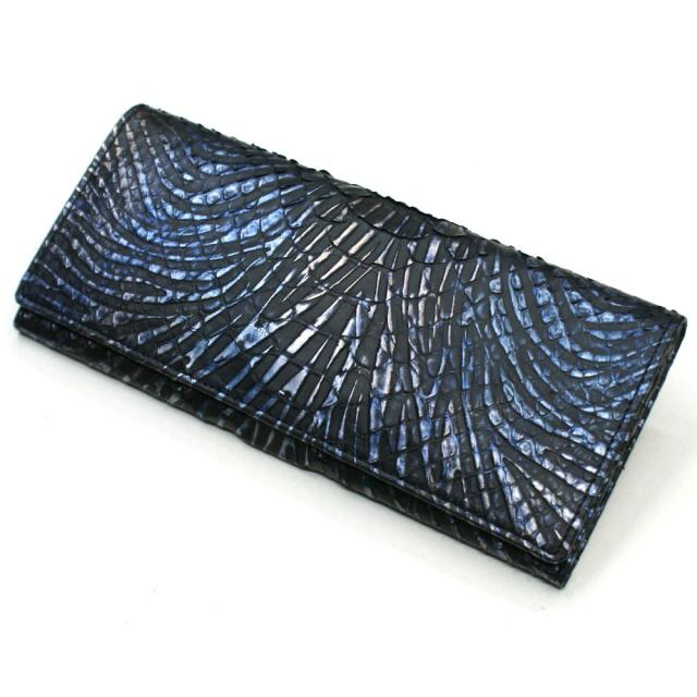 長財布 財布 メンズ レディース 笹マチ型 小銭入れあり 無双仕様 長札 ロング ウォレット へび革 パイソン革 パイソン 蛇革 本革財布 日本製 柄 ウェーブ柄 くろ 黒 クロ ウェーブ柄 ブラック