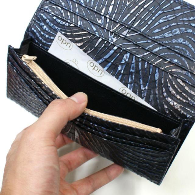 長財布 財布 メンズ レディース 笹マチ型 小銭入れあり 無双仕様 長札 ロング ウォレット へび革 パイソン革 パイソン 蛇革 本革財布 日本製 柄 ウェーブ柄 くろ 黒 クロ ウェーブ柄 ブラック_6