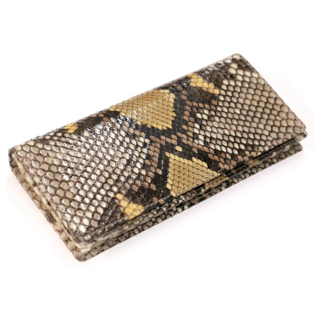 パイソン 長財布 財布 本革 メンズ財布 レディース財布 長札 ロング ウォレットパイソン革 蛇革 へび革 通しまち型 小銭入れ付 カード収納 日本製 手染め イエロー 2