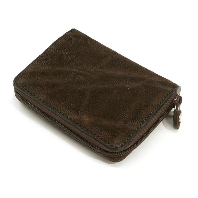 小銭入れ ケース ラウンドファスナー ぞう革 象革 本革 エレファントレザー チョコ