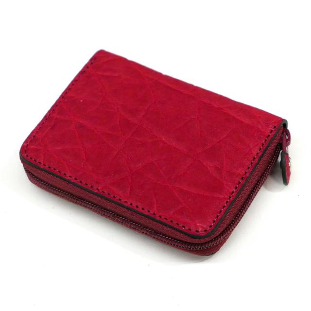 ラウンドファスナー小銭入れ ケース 小銭入れ 本革 ゾウ革 象革 エレファントレザー レッド