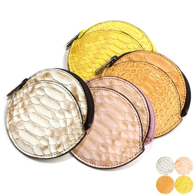 ケース メンズ レディース 丸型 ファスナー 小銭入れ 本革 パイソン へび革 ヘビ革 薄型 コンパクト 革 レザー ギフト プレゼント 日本製 ハーフブリーチ