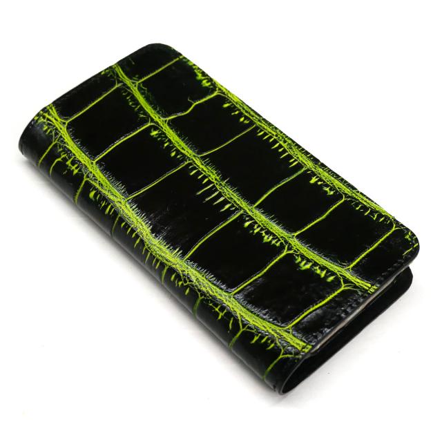 クロコダイル iphoneケース iPhone12 iPhone12Pro 手帳型 ケース iPhone12/12Pro対応 本革 ワニ革 鰐革 クロコダイル革 ネオンバリバー オリーブ