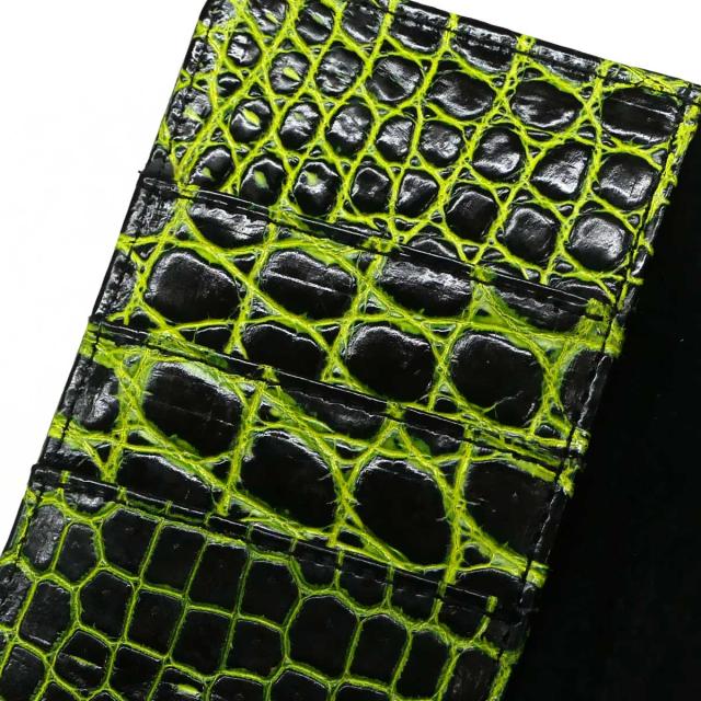 クロコダイル iphoneケース iPhone12 iPhone12Pro 手帳型 ケース iPhone12/12Pro対応 本革 ワニ革 鰐革 クロコダイル革 ネオンバリバー オリーブ