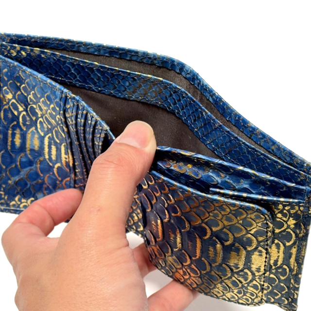 パイソン リーフ 群雲 財布 二つ折り 本革 日本製 ワニ革 メンズ レディース 折り財布 ボックス型小銭入れ コンパクト スクエア 札入れ内カード収納 高級 レザー ギフト プレゼント_6
