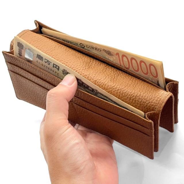 W通しマチ 長財布 本革 牛革 ブラウニー 大容量 札束収納 日本製 メンズ レディース_5