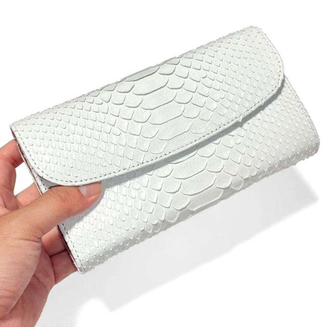 ギャルソン長財布 本革 パイソン ホワイト 大きめ 収納力 高級感 ユニセックス 日本製 財布 ギャルソン財布 メンズ レディース カード入れ 札入れ ファスナーポケット付き ギャルソン長財布 本革 パイソン ホワイト 大きめ 収納力 高級感 ユニ