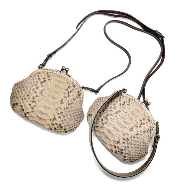 パイソン マット 本革 がま口 ミニ バッグ 3WAY / ハンドベルト ショルダーベルト付属 色選択可能  / がまぐち 口金 ポシェット ハンドバック ショルダーバック ポーチ / エキゾチックレザー 蛇革 肩掛け 手提げ メンズ レディース
