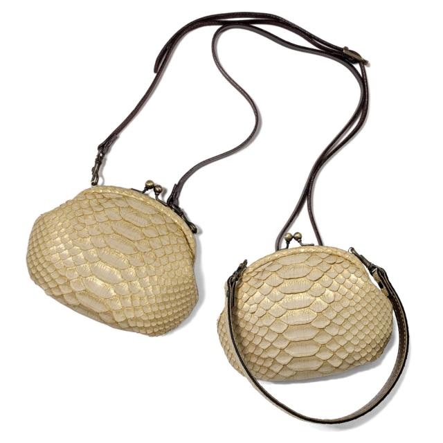 パイソン ゼブラ 本革 がま口 ミニ バッグ 3WAY / ハンドベルト ショルダーベルト付属 色選択可能  / がまぐち 口金 ポシェット ハンドバック ショルダーバック ポーチ / エキゾチックレザー 蛇革 肩掛け 手提げ メンズ レディース