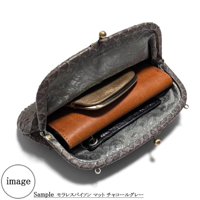 パイソン モラレス マット 本革 がま口 ミニ バッグ 3WAY / ハンドベルト ショルダーベルト付属 色選択可能  / がまぐち 口金 ポシェット ハンドバック ショルダーバック ポーチ / エキゾチックレザー 蛇革 肩掛け 手提げ メンズ レディース パイソン モラレス マット 本革 がま口 バッグ 3WAY 横型 / ハンド