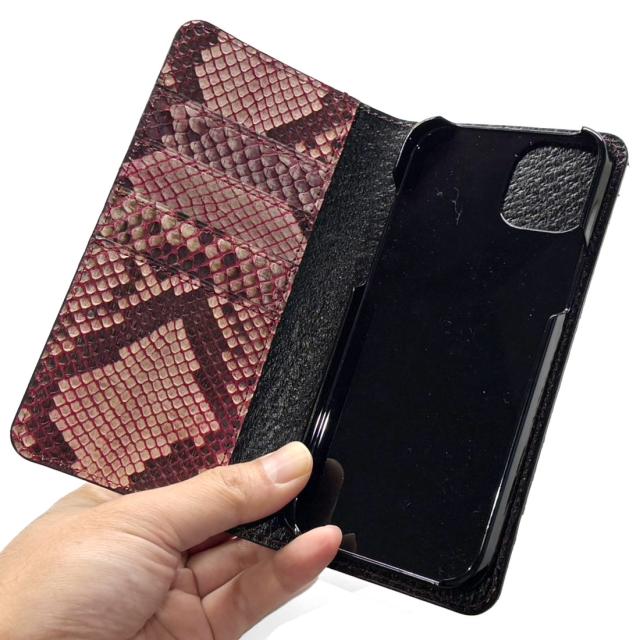 らくらくスマートフォン F-53E / Lite MR01 ケース 手帳型 本革 パイソン 蛇革 シンホニー スマホケース らくらくスマホ カバー レザー カード収納_4