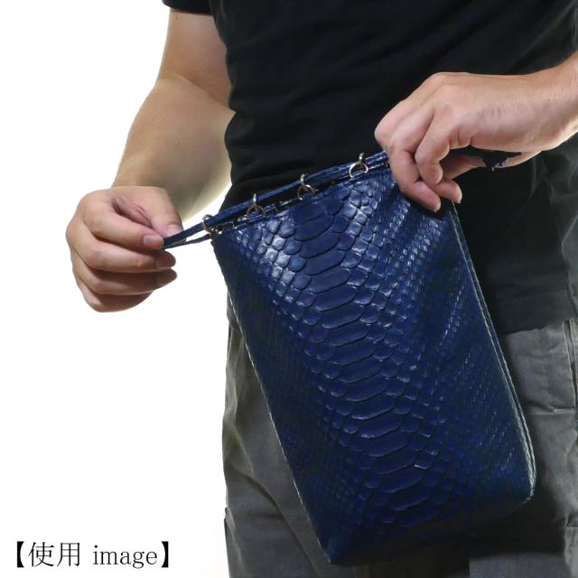 合切袋 巾着 /本革 パイソン革 / モラレスパイソン チョコ_5