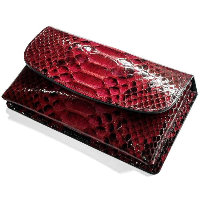 ベルトポーチ ウエストポーチ 横型 かぶせ付き ベルトケース ウエストケース  マルチケース ベルト装着ケース ベルト装着 ベルト通しメンズ レディース 本革 ダイヤモンドパイソン グレージング レッド