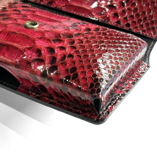 ベルトポーチ ウエストポーチ 横型 かぶせ付き ベルトケース ウエストケース  マルチケース ベルト装着ケース ベルト装着 ベルト通しメンズ レディース 本革 ダイヤモンドパイソン グレージング レッド 横型 かぶせ付き ベルトポーチ ウエストポーチ ベルトケース ウエスト