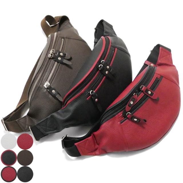 ボディバッグ ボディーバッグ ワンショルダー 斜めがけ / メンズ レディース / 横型 コンパクト 軽量 / 本革 牛革 / ブラウニー