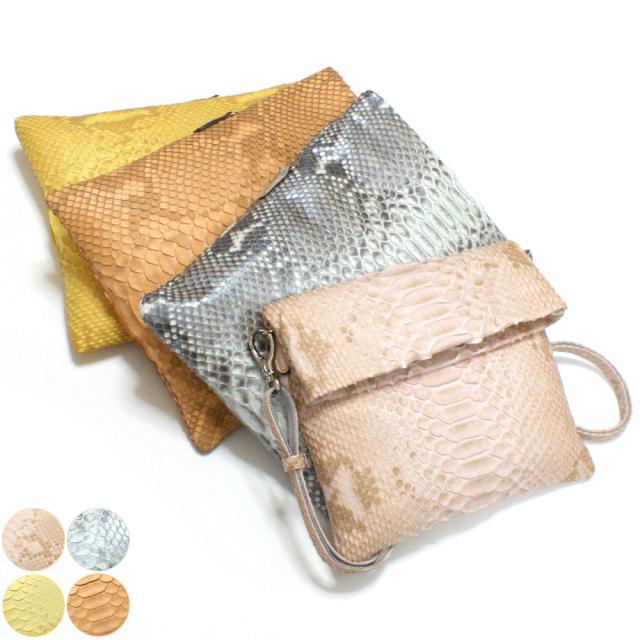 ショルダーバッグ サコッシュ ポシェット / 斜め掛け 折り畳み / メンズ レディース / 本革 パイソン革 / ハーフブリーチ