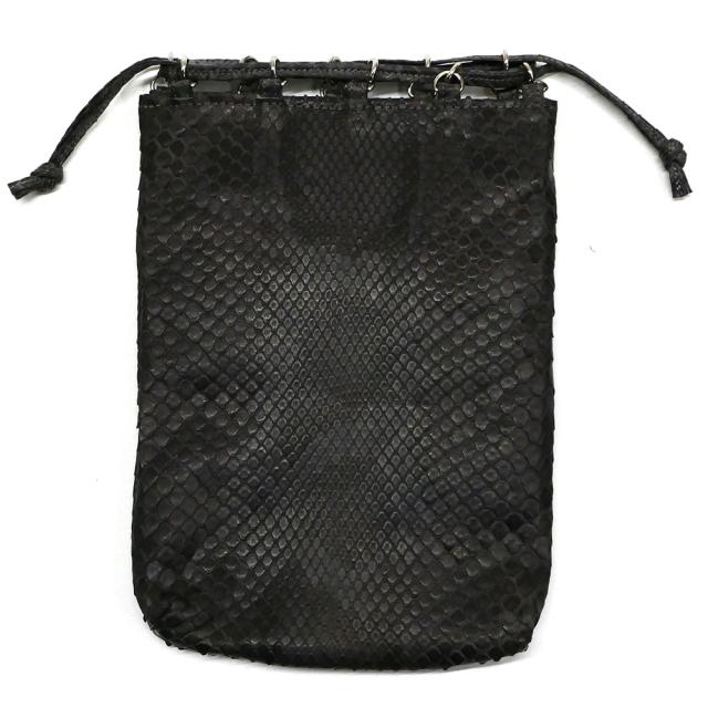 合切袋 巾着 巾着袋 / パイソン革 蛇革 モラレスパイソン革 チョコ 合切袋 巾着 ⁄本革 パイソン革 ⁄ モラレスパイソン チャコール グレー