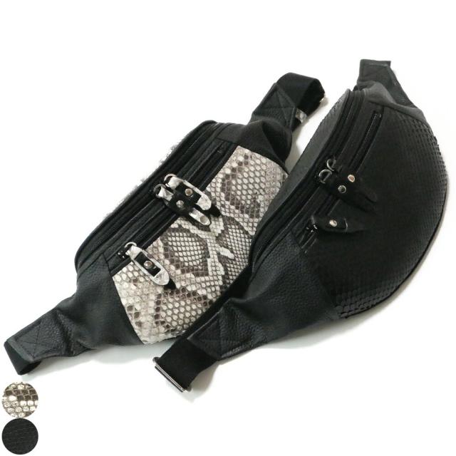 ボディバッグ ボディーバッグ ワンショルダー 斜めがけ / メンズ レディース / 横型 コンパクト 軽量 / 本革 パイソン モラレスパイソン マット