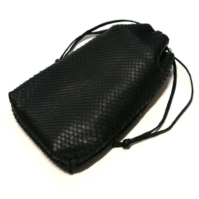 合切袋 巾着 /本革 パイソン革 / モラレスパイソン マット ブラック