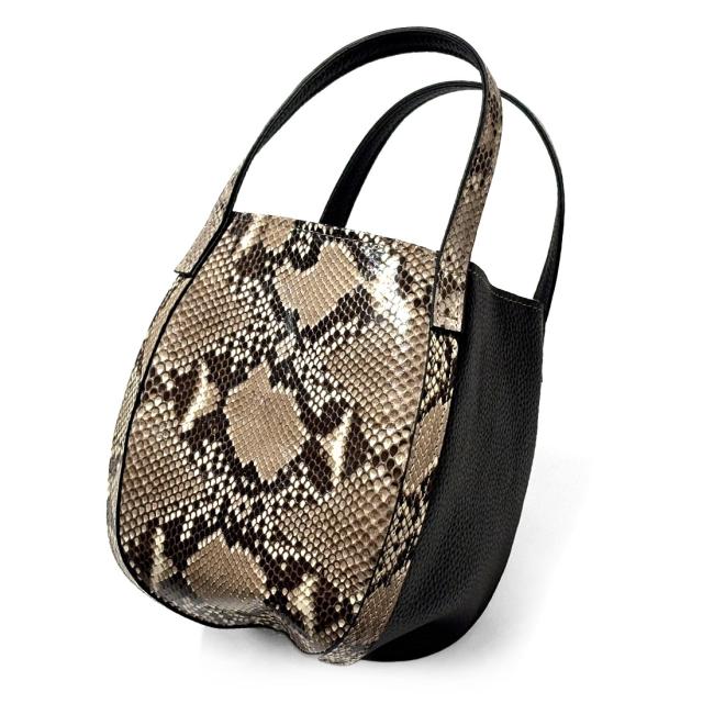 トートバッグ バケツ型 手提げ レディース メンズ 本革 パイソン グレージング × シュリンクレザー(牛革)