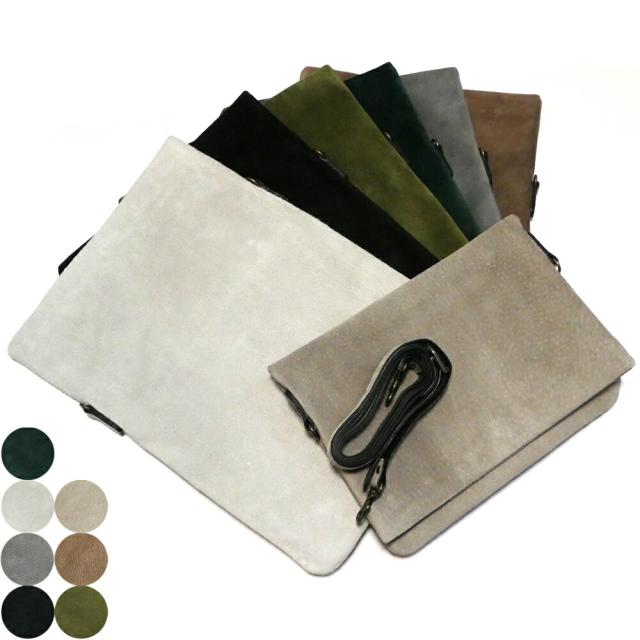 上折り ショルダーバック ポシェット サコッシュ / 本革 豚革 ピックレザー スエード