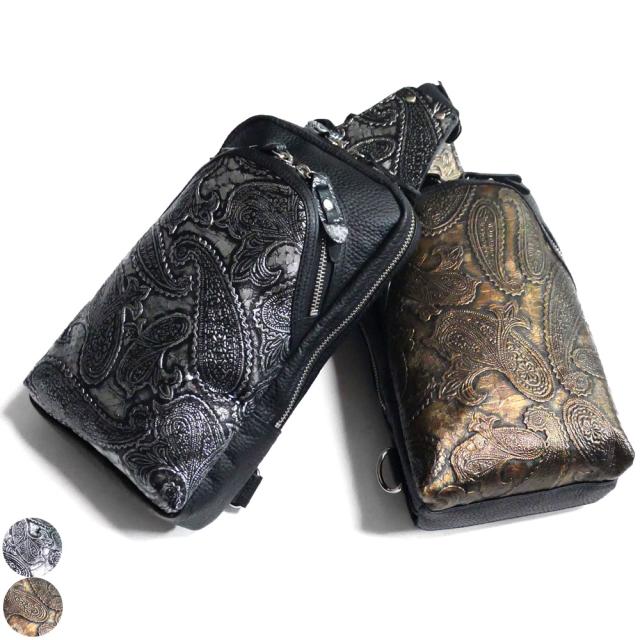 ボディバッグ ショルダーバッグ ワンショルダーバッグ / メンズ レディース / 縦型 大容量 /  本革 パイソン革 ヘビ革 / ペイズリー