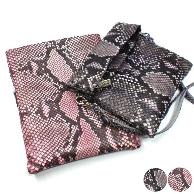 ポシェット ショルダーバッグ 軽量 薄型 レディース パイソン革 へび革 ダイヤモンドパイソン革 シンホニー