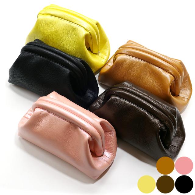 ポーチ がま口風 本革 牛革 シュリンク2 レザー口金 セカンドポーチ 化粧ポーチ 日本製 メンズ レディース