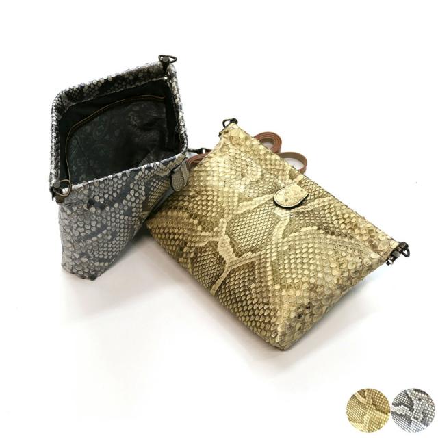 バネ口 バック ショルダーバッグ ポーチ ２WAY ショルダーベルト付き 底マチ 口金240 本革 パイソン モラレス パール