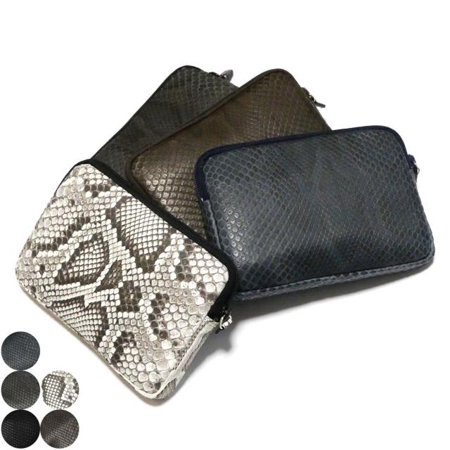 ポーチ 通しマチ / Mサイズ  / 本革 パイソン革 へび革 ヘビ革 モラレスパイソン / マット