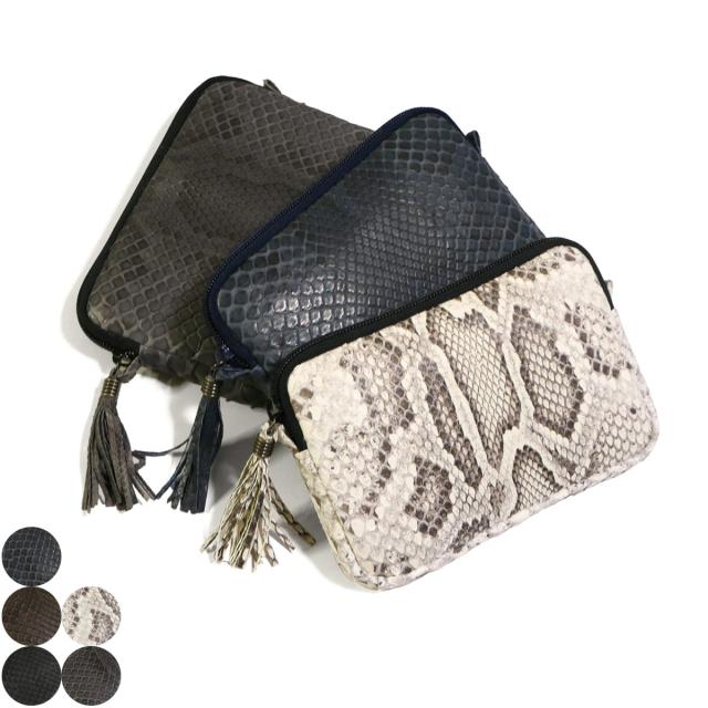 ポーチ 通しマチ タッセル付 / Sサイズ  / 本革 パイソン革 へび革 ヘビ革 モラレスパイソン / マット