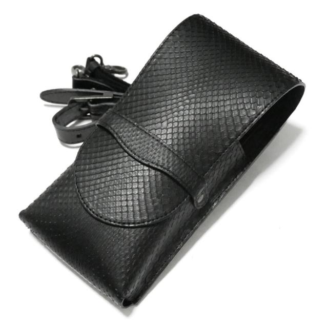 シザーケース シザーバック 美容師 トリマー 花屋 ベルト 革 ４丁 カバーあり ２WAY スリムタイプ スタイリスト アシスタント 美容 美容師 理容 理容師 / 本革 パイソン モラレスパイソン マット ブラック