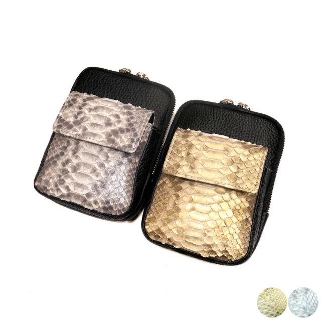 ベルトポーチ ウエストポーチ / パイソン革 牛革 / パール
