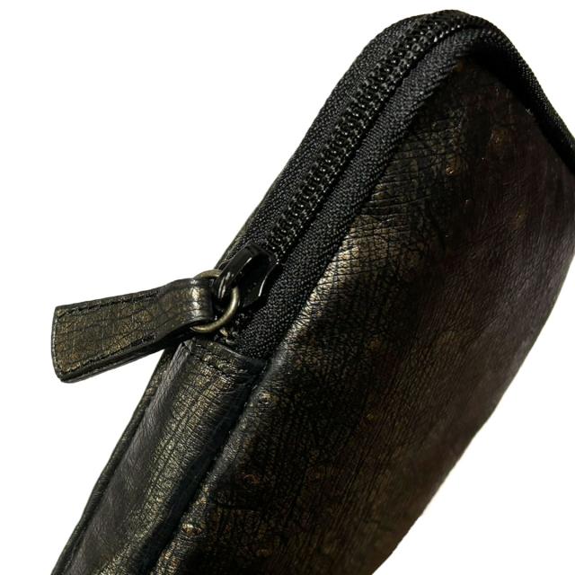 ポーチ マルチポーチ 通しマチ 縦型 本革 オーストリッチ ラグジュアリー