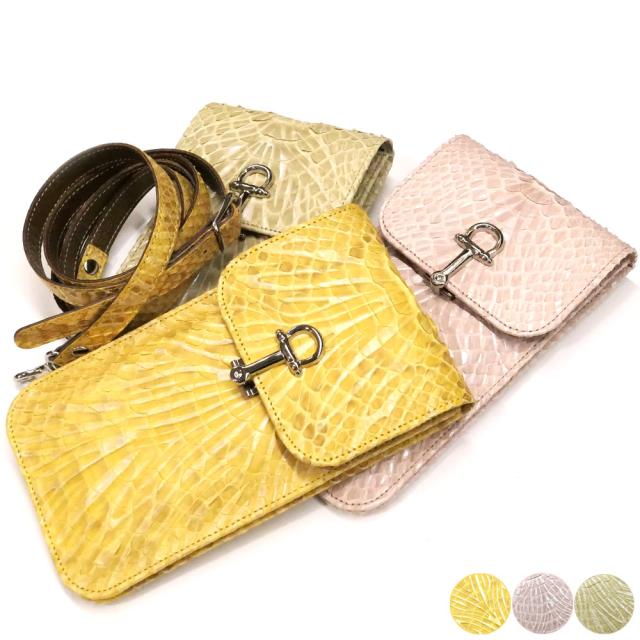 スマホポーチ スマホショルダー メンズ レディース 斜めがけ スマホポシェット スマホバッグ スマホケース マルチポーチ iPhone Android おしゃれ / 本革 パイソン革 ウェーブ