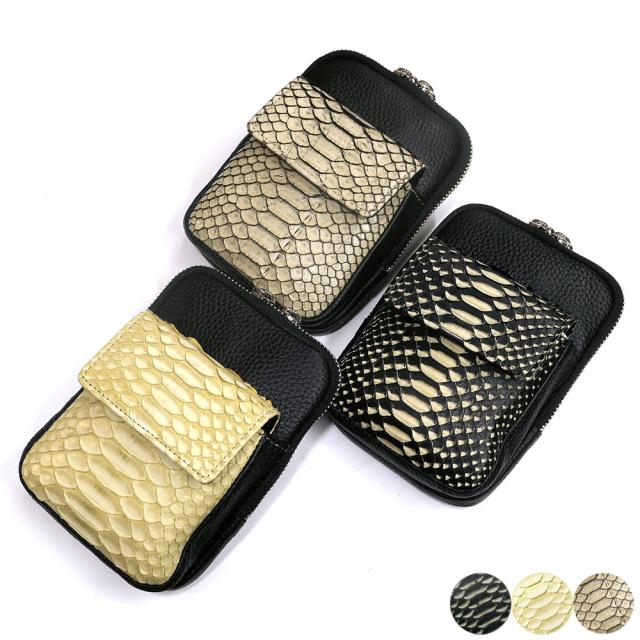 ベルトポーチ ウエストポーチ / パイソン革 牛革 / ゼブラ