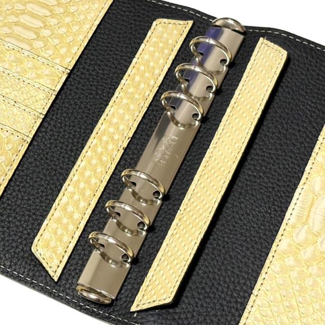 システム手帳 A6 6穴 / クラウゼバインダー 171mm 6穴 20mm径 / クラウゼ社 バインダー 20径 ６穴 / 本革 蛇 パイソン ゼブラ ゴールド_7