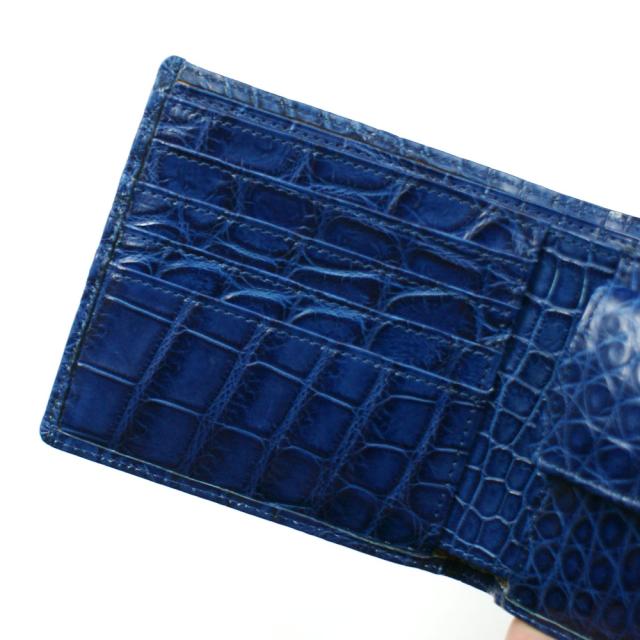 財布 二つ折り財布 メンズ レディース 折り財布 革財布 無双 札入れ 本革財布 クロコダイル革 財布 鰐 クロコ ボックス型 小銭入れ付 カード収納 藍染_5