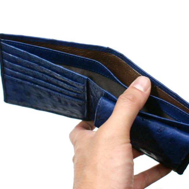 財布 二つ折り財布 折り財布 札入 オーストリッチ革 財布 駝鳥 駝鳥革 本革 レザー 小銭入れ付 レディース財布 メンズ財布 送料無料 藍染_3