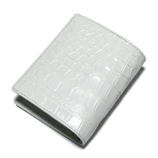 財布 二つ折り 札入 小銭入れ(ボックス型)  レザー わに革 ワニ革 クロコダイル革 ブリリアント ホワイト