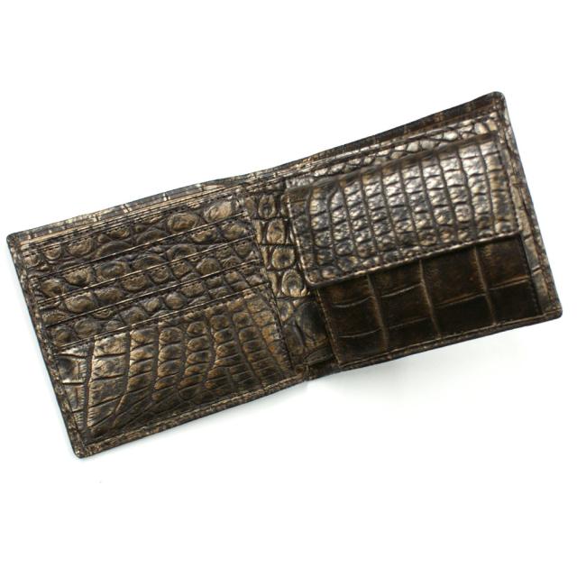 財布 二つ折り財布 折り財布 革財布 無双財布 札入れ 本革財布 クロコダイル革 財布 鰐 クロコ ボックス型 小銭入れ付 カード収納 ラグジュアリー