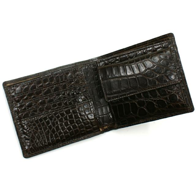 二つ折り財布 クロコダイル革 財布 鰐 クロコ 鰐革 財布 折り財布 レディース財布 メンズ財布 小銭入れ付 送料無料 札入 日本製 マット チョコ