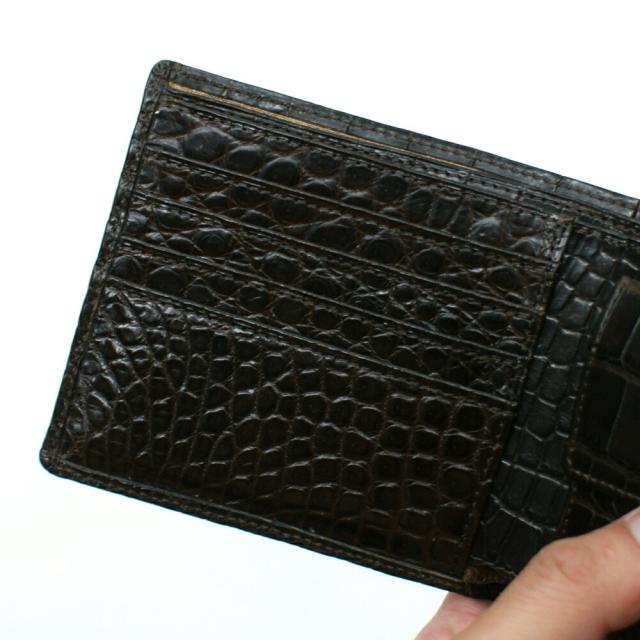 二つ折り財布 クロコダイル革 財布 鰐 クロコ 鰐革 財布 折り財布 レディース財布 メンズ財布 小銭入れ付 送料無料 札入 日本製 マット チョコ_5