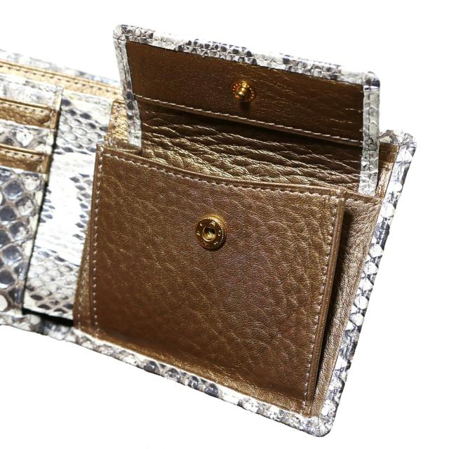 パイソン 財布 二つ折り財布 モラレス パイソン革 蛇革 牛革 小銭入れあり カード収納 日本製 パール３ 全２色_5