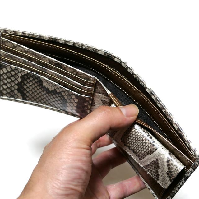 パイソン 財布 二つ折り財布 モラレス パイソン革 蛇革 牛革 小銭入れあり カード収納 日本製 パール３ 全２色_6