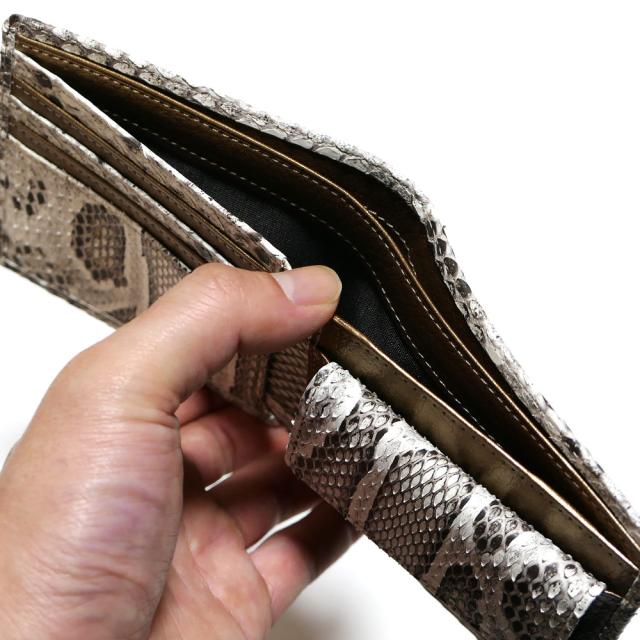 パイソン 財布 二つ折り財布 モラレス パイソン革 蛇革 牛革 小銭入れあり カード収納 日本製 マット３ 全５色_5