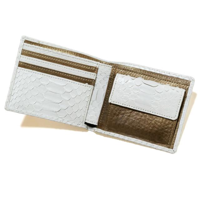 財布 二つ折り財布 折り財布 革財布 サイフ さいふ 札入れ パイソン革 パイソン 蛇革 牛革 小銭入れあり カード収納 本革財布 日本製 マット ホワイト３