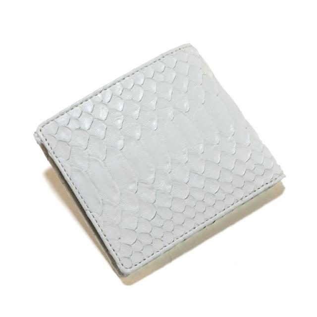 財布 二つ折り財布 折り財布 革財布 サイフ さいふ 札入れ パイソン革 パイソン 蛇革 牛革 小銭入れあり カード収納 本革財布 日本製 マット ホワイト３_5